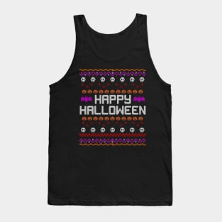 Ugly Happy Halloween Pumpkin Face Skull Witch Bat Spooky Tank Top